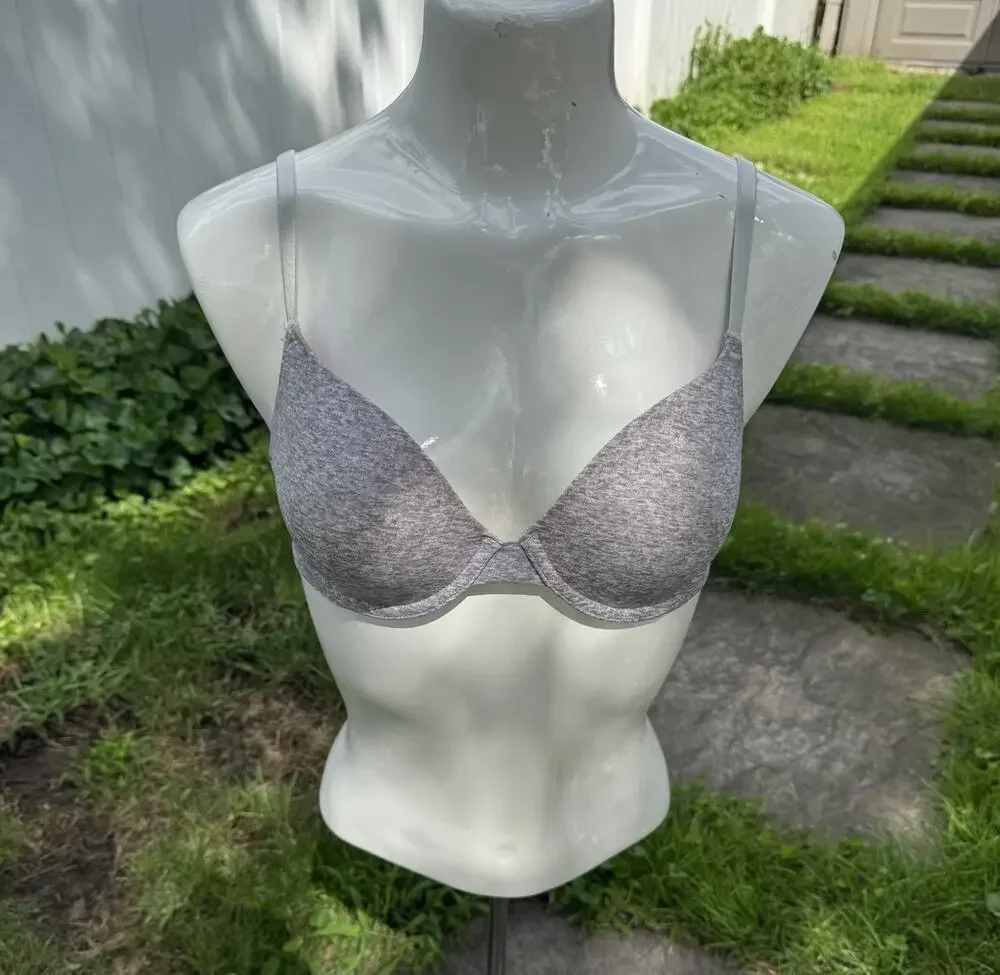 VICTORIA'S SECRET PINK WEARA EVERYWHERE PUSH UP GRAY UNDERWIRE BRA SIZE 34B